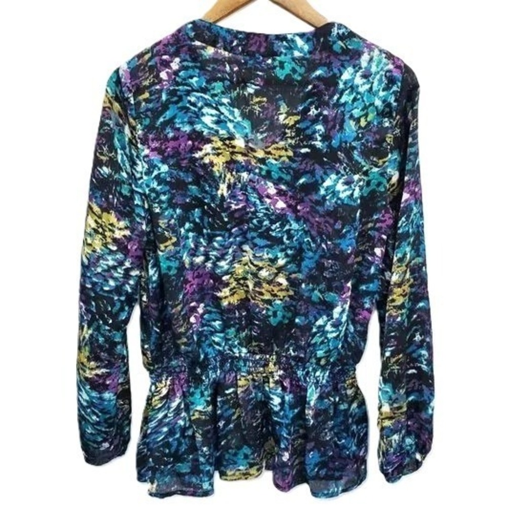 Fashion Bug Peplum Blouse Floral Chiffon Button Front Boho Top L - Picture 3 of 15